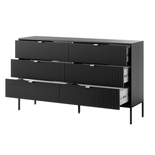 NOWOCZESNA KOMODA RYFLOWANA LAMELO LA8 CZARNY - OTWARTE WNĘTRZE